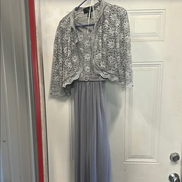 Dresses | Elegant Gray Lace Dress With Jacket | Poshmark